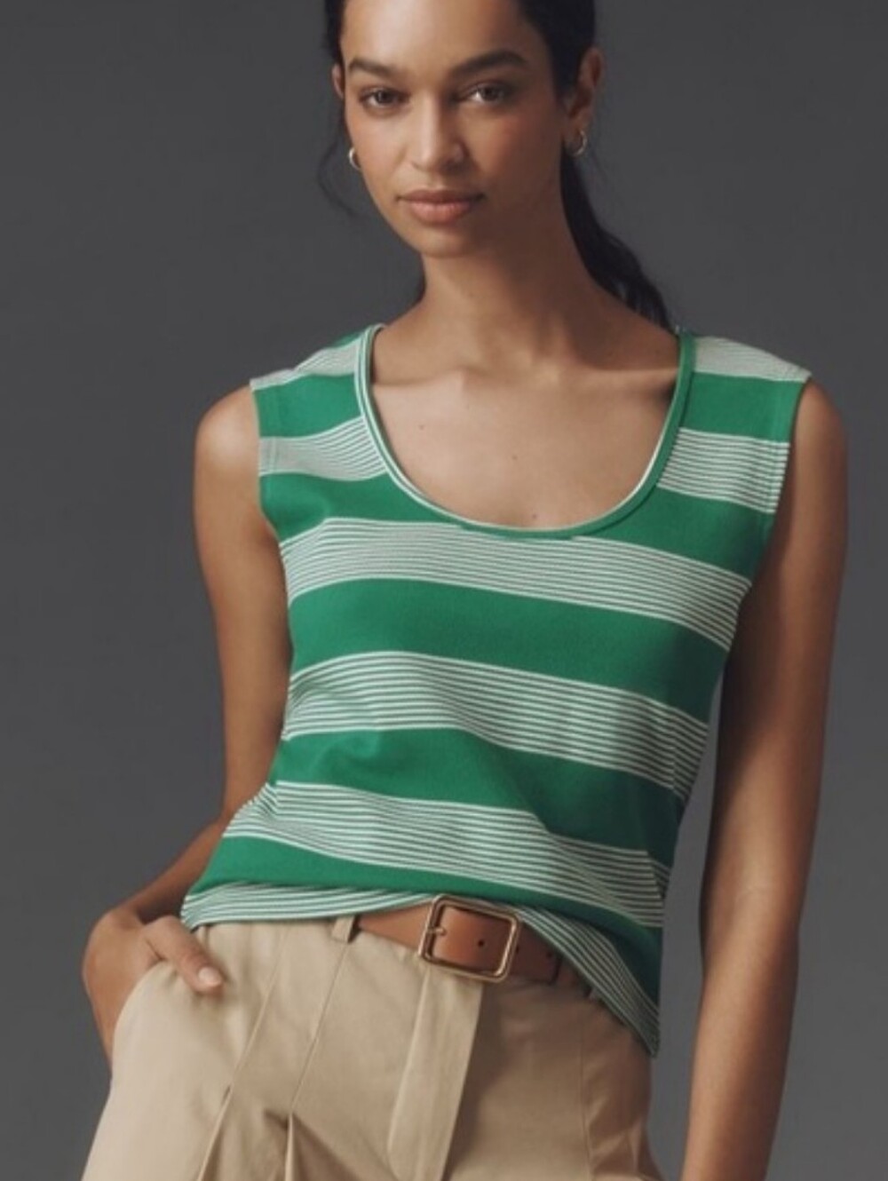 Bishop + Young Stripe Green White Tank Top Shirt Pique Sleeveless Anthropologie